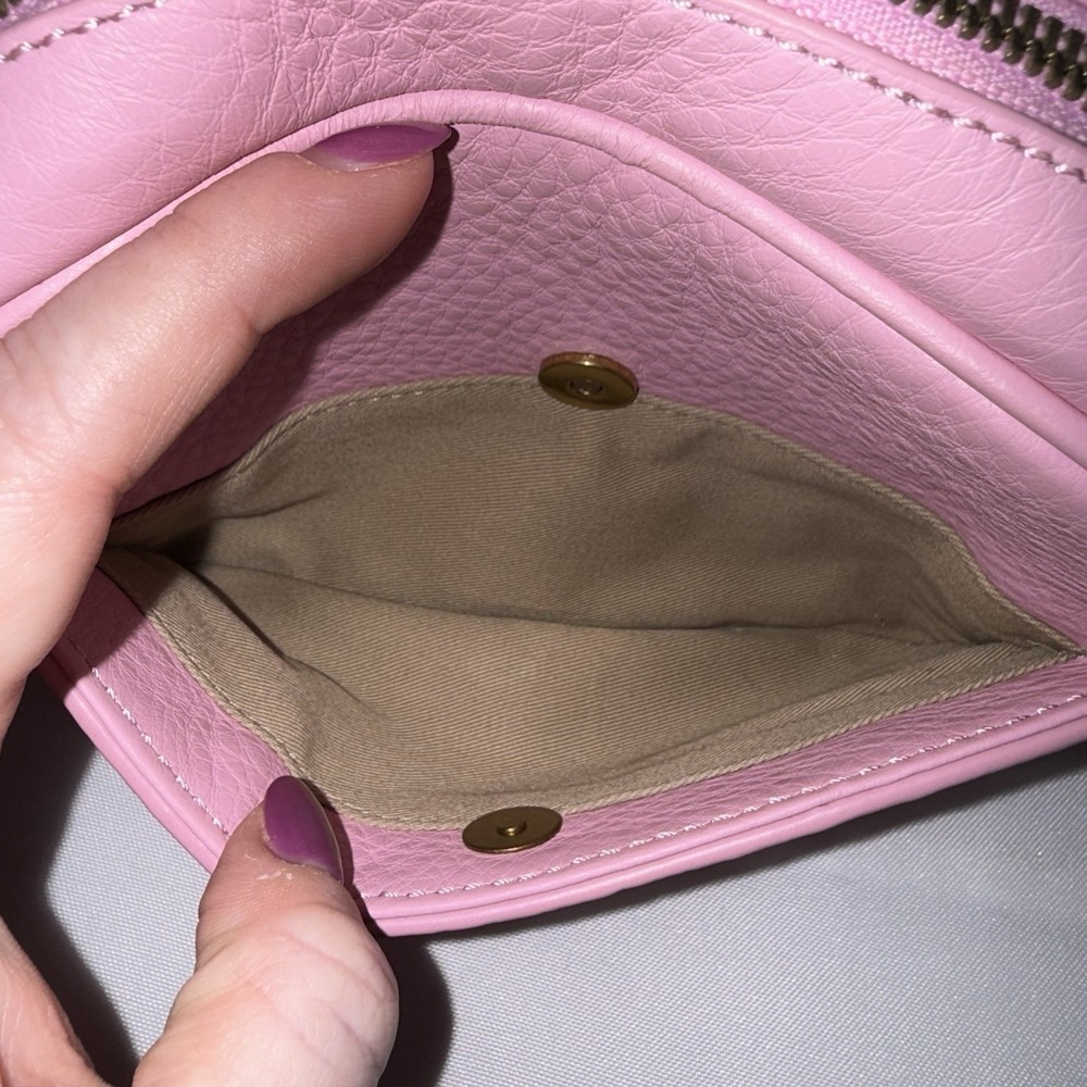 J CREW Signet Crossbody Bag Purse Pink Italian Pebbled Leather Lock Key EUC - Picture 4 of 16
